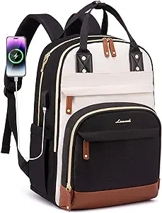 LOVEVOOK Backpack for Women, Fits 15.6 Inch Laptop Bag, Fashion Travel Work Anti-theft Bag, Business Computer Waterproof Backpack Purse, University Backpacks, Beige-Black-Brown