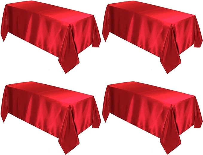 ROMANKAS Red Satin Tablecloth Rectangle 58x108 Inches 4 Packs Satin Table Cover Smooth Fabric Table Cloth Silky Overlays for Table Rustic Satin Table Linen for Birthday Party Dinner Table Decor