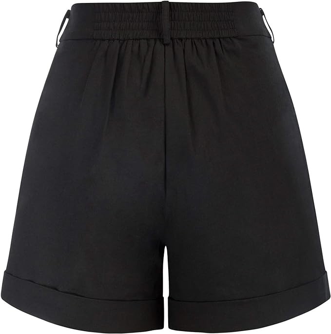 Belle Poque Women Summer Linen Shorts Elastic High Waisted Shorts with Pockets