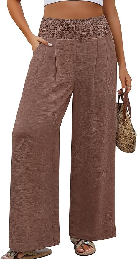 VXVGER Women Wide Leg Pants High Waisted Palazzo Pants Casual Flowy Summer Lounge Pant Trousers with Pocket