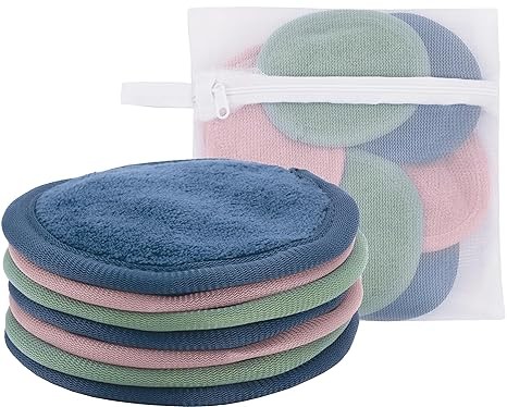 S&T INC. Makeup Remover Wipes for Skin Care, Reusable Makeup Wipes with Laundry Bag, Travel Essentials, Assorted Colors, 4 Inch Diameter, 7 Pack