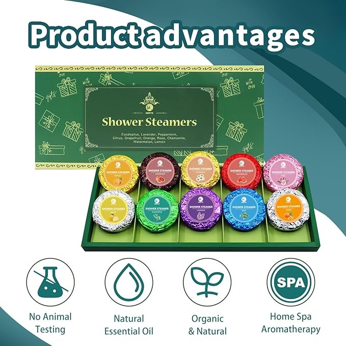 MR MIRYE 10 Pack Shower Steamers, Shower Bombs Aromatherapy with Natural Essential Oils, Personal Care and Relaxation Birthday Gifts for Women and Men, Mother's Day Gifts for Wife Mom