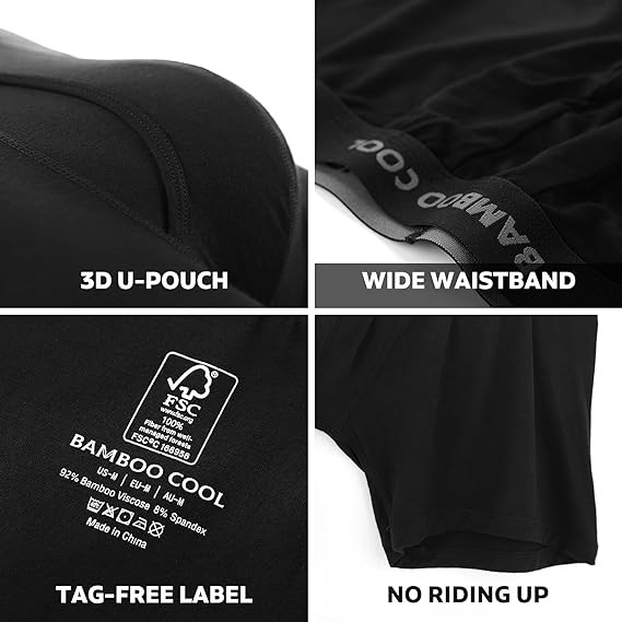 BAMBOO COOL Men’s Underwear boxer briefs Soft Comfortable Bamboo Viscose Underwear Trunks (4 or 7 Pack)