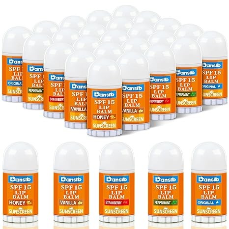 Dansib 25 Pcs Lip Balms SPF 15 Bulk Mini Sunscreen Lip Balms Party Favors Gifts Lip Sunscreen Care with Vitamin E Wedding Bridal Shower Favors Baby Shower Gifts for Outdoor Travel Beach