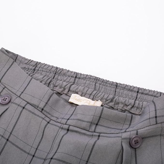 Belle Poque Women's High Waisted Wide Leg Pants Button Decorated Casual Stretchy Trousers with Pockets